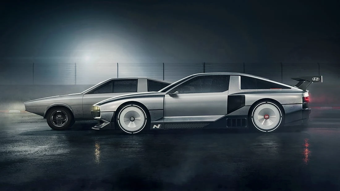 The original Pony Coupe concept beside the N Vision 74